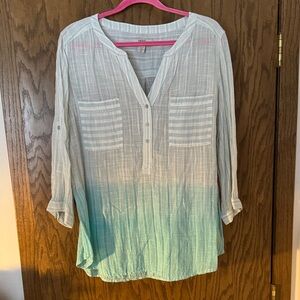 Vintage America Blues Ombre Blouse with Buttoned Neckline Size XL